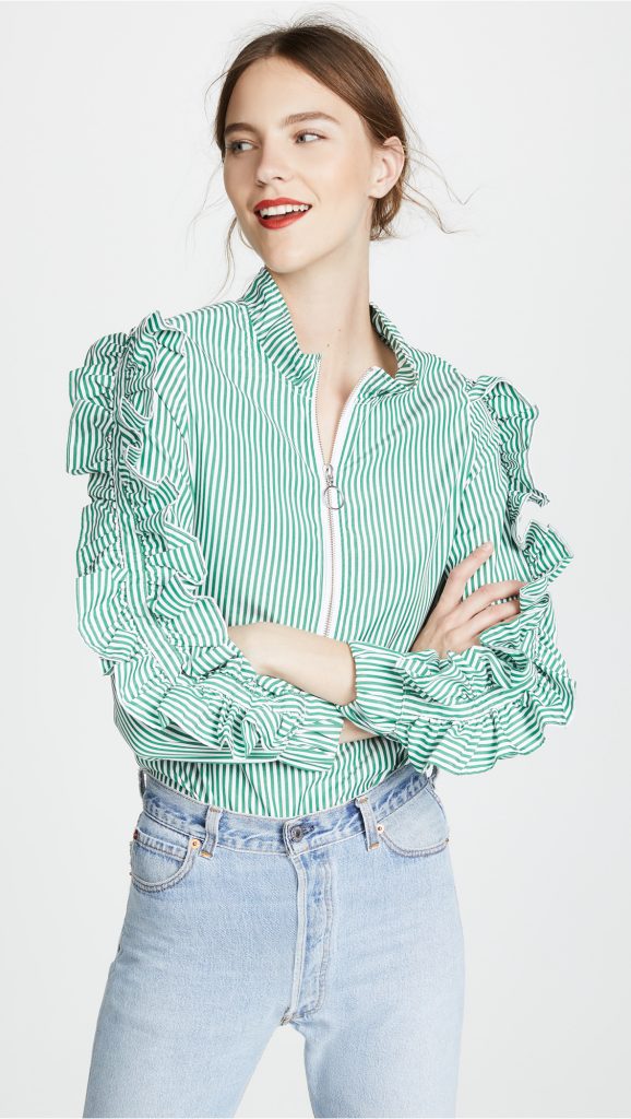 green and white striped shirt